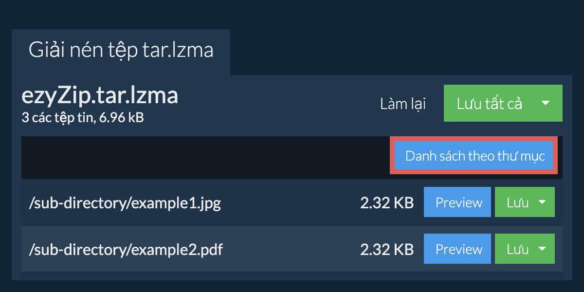 tar.lzma: Danh sách theo thư mục