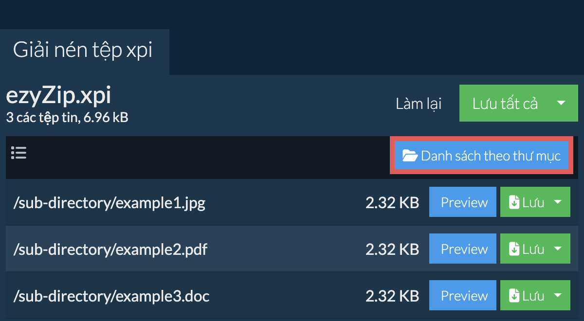 xpi: Danh sách theo thư mục