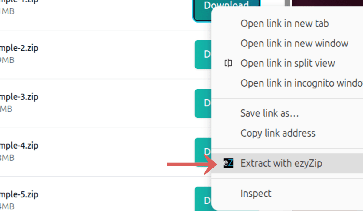 Extract with ezyZip from the right-click menu