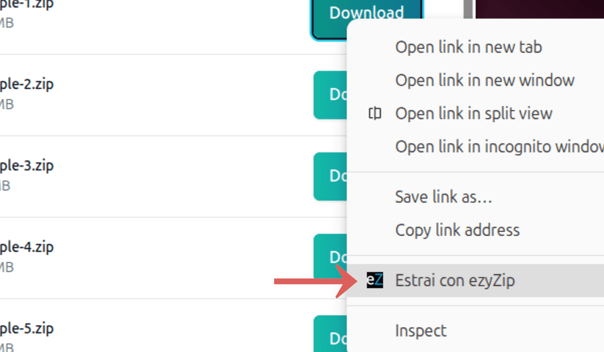 Extract with ezyZip dal menu contestuale