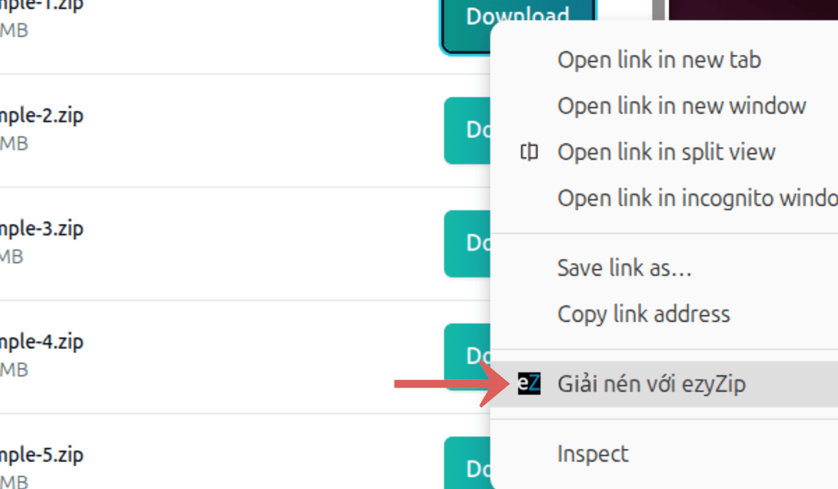 Extract with ezyZip từ menu chuột phải