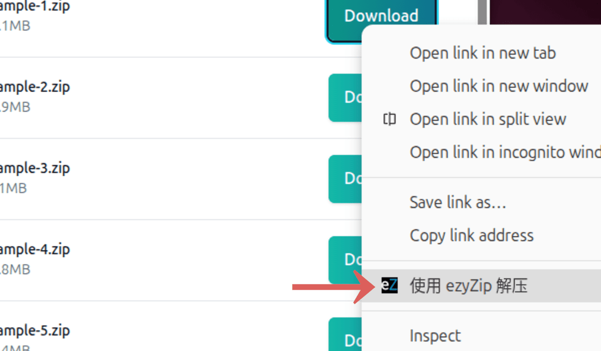 从右键菜单中选择Extract with ezyZip