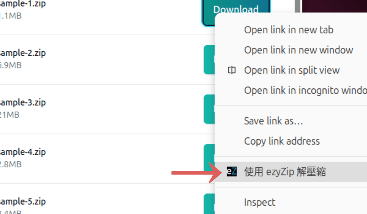 從右鍵選單中選擇Extract with ezyZip