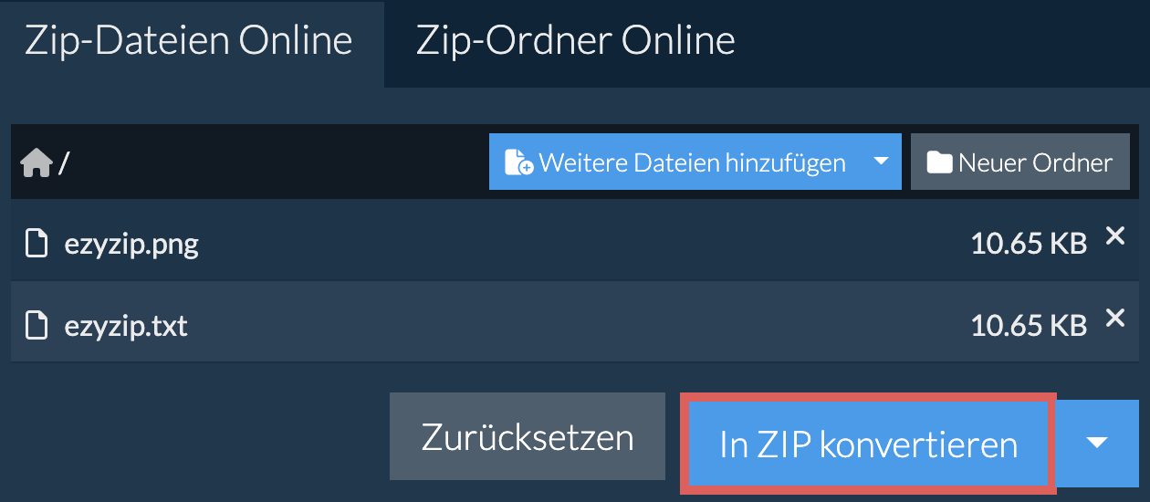 Klicken Sie hier, um die Komprimierung zu starten