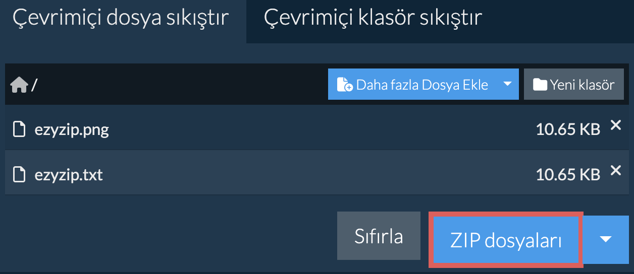 Sıkıştırmayı başlatmak için buraya tıklayın