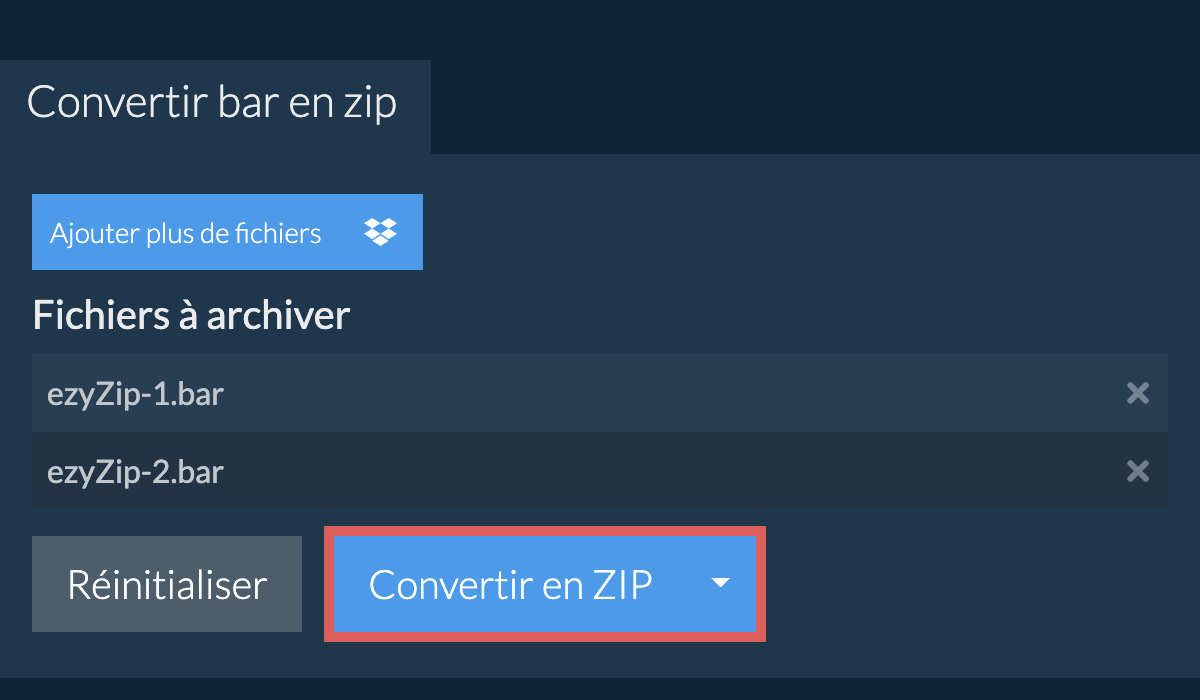 Convertisseur BAR en ZIP En Ligne (Pas de limites!) - ezyZip