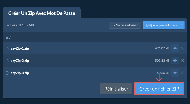 Cliquez sur Fichiers Zip une fois que vous avez ajouté tous les fichiers