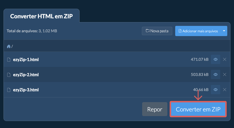 Converter em ZIP Converter em ZIP