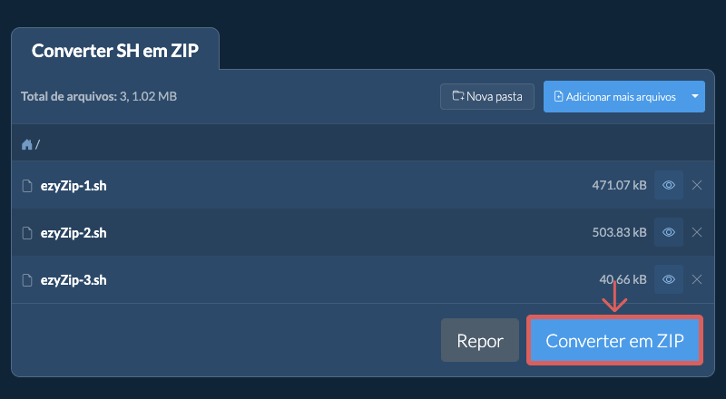 Converter em ZIP Converter em ZIP