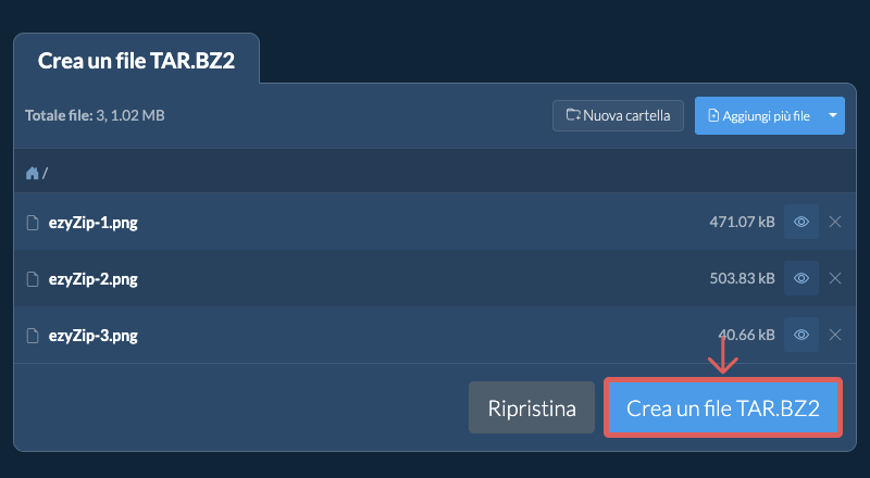 Salva il file TAR.BZ2 creato sul disco locale 2. Crea un file TAR.BZ2