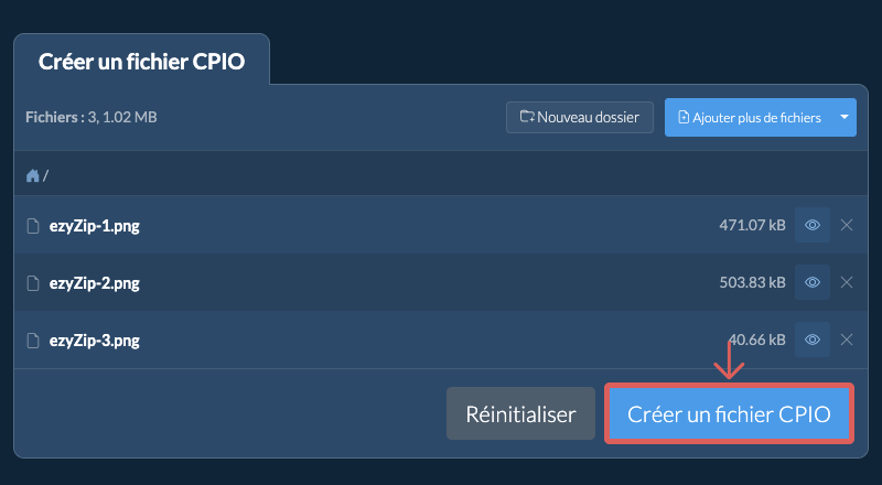 2. Créer un fichier CPIO