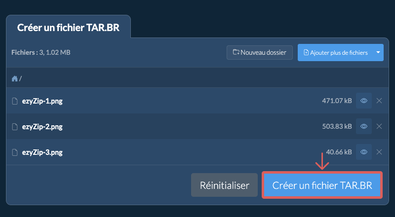 Enregistrez le fichier TAR.BR créé sur le lecteur local 2. Créer un fichier TAR.BR