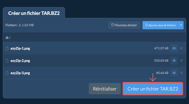 Enregistrez le fichier TAR.BZ2 créé sur le lecteur local 2. Créer un fichier TAR.BZ2