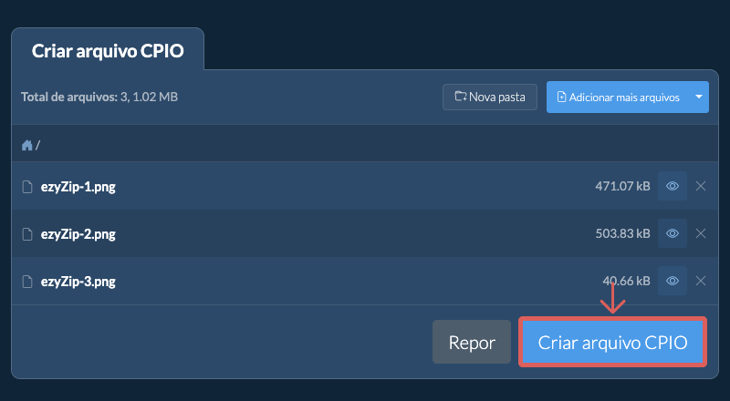 2. Criar arquivo CPIO