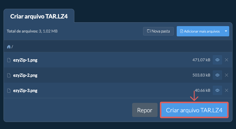 Salve o arquivo TAR.LZ4 criado no disco local 2. Criar arquivo TAR.LZ4
