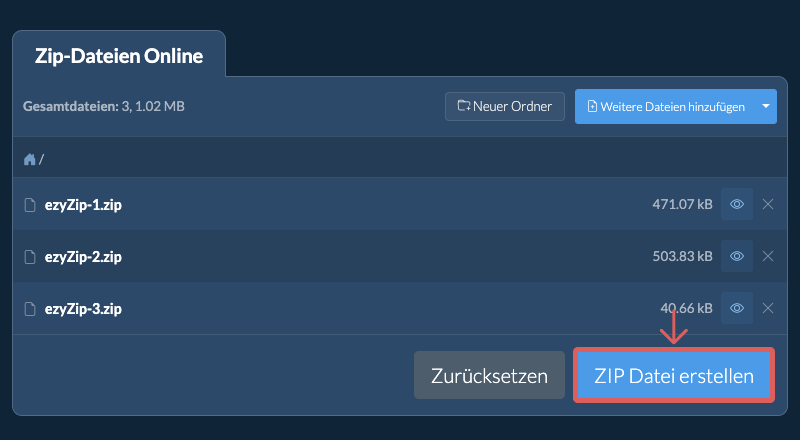 Klicken Sie hier, um die Komprimierung zu starten