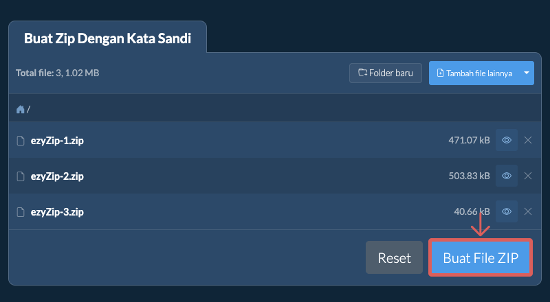 Klik Zip Files setelah Anda menambahkan semua file