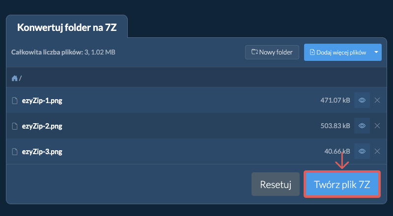 Rozpocznij konwersję folderu Rozpocznij konwersję folderu