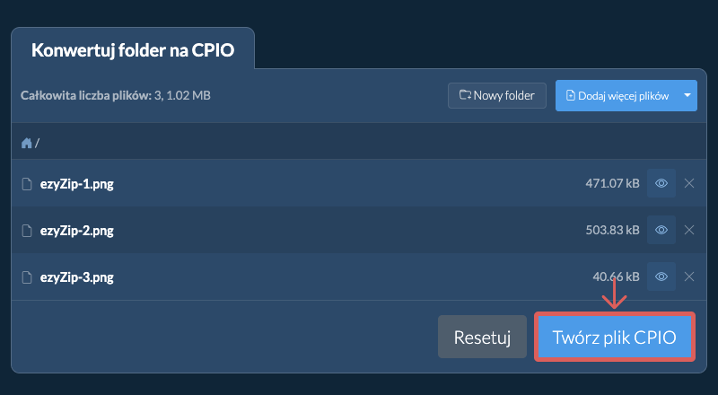 Rozpocznij konwersję folderu Rozpocznij konwersję folderu