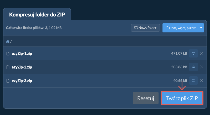 Rozpocznij kompresję folderu Rozpocznij kompresję folderu
