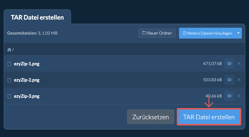2. TAR Datei erstellen