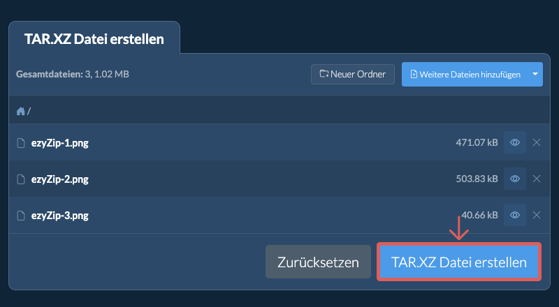 2. TAR.XZ Datei erstellen