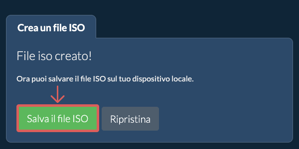Salva il file ISO creato sul disco locale