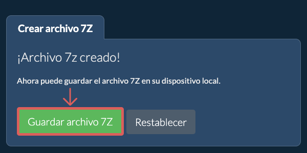 Guarde el archivo 7Z creado en el disco local Guarde el archivo 7Z creado en el disco local
