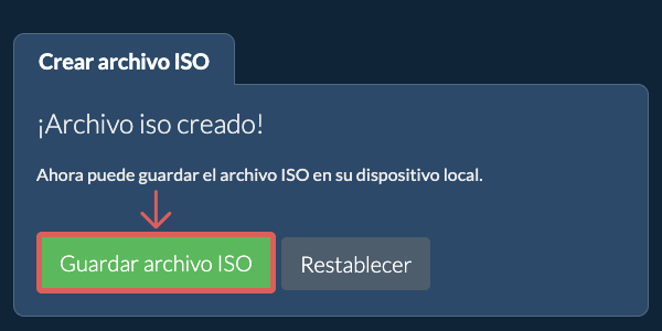 Guarde el archivo ISO creado en el disco local