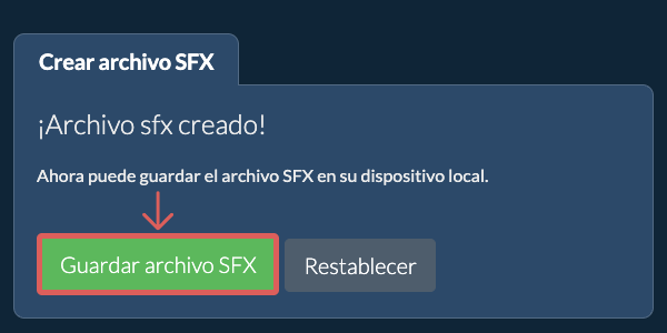 Guarde el archivo SFX creado en el disco local Guarde el archivo SFX creado en el disco local