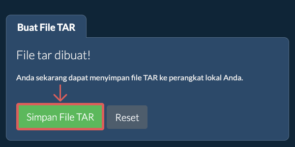 Simpan file TAR yang dibuat ke drive lokal