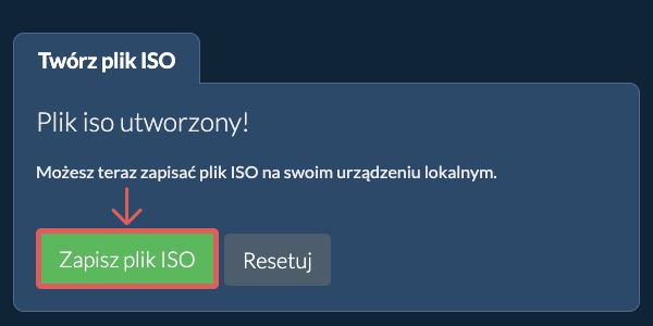 Zapisz utworzony plik ISO na dysk lokalny