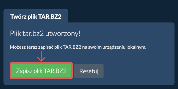 Zapisz utworzony plik TAR.BZ2 na dysk lokalny