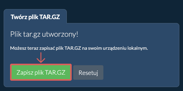 Zapisz utworzony plik TAR.GZ na dysk lokalny