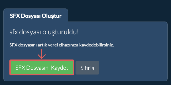 Oluşturulan SFX dosyasını yerel sürücüye kaydedin