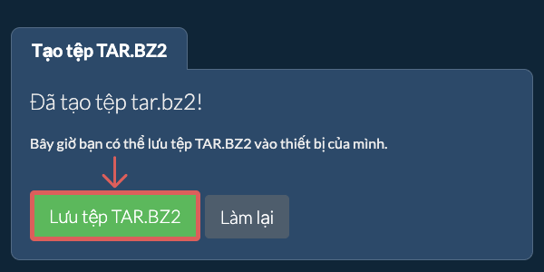 Lưu tệp TAR.BZ2 đã tạo vào ổ đĩa cục bộ
