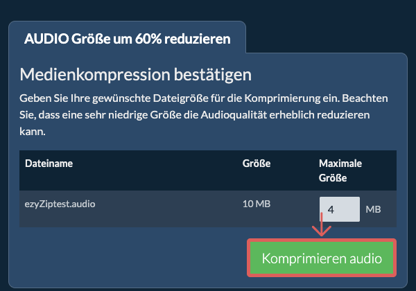 In 60% konvertieren Komprimieren 60%