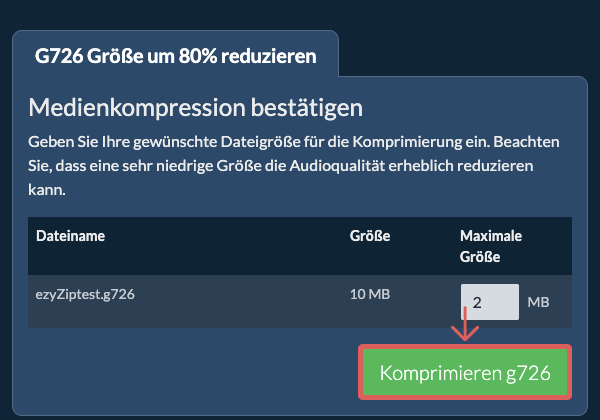 In 80% konvertieren Komprimieren 80%