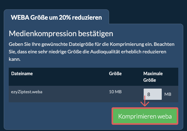 In 20% konvertieren Komprimieren 20%