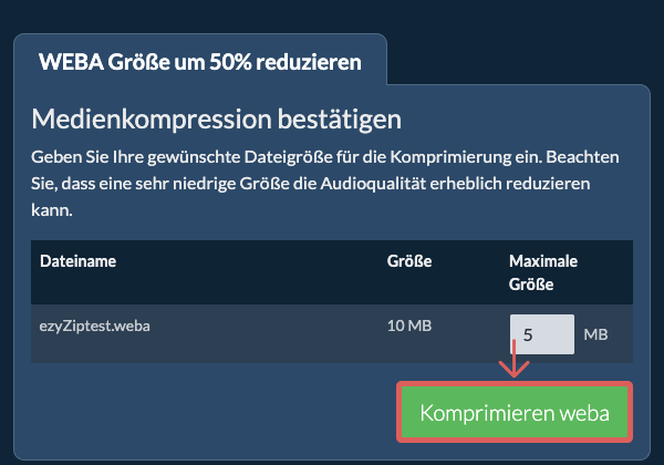 In 50% konvertieren Komprimieren 50%