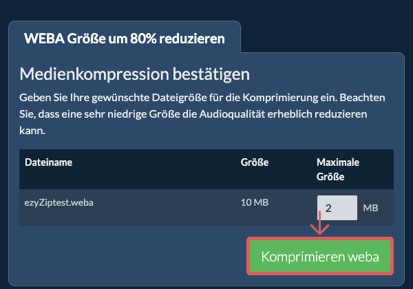 In 80% konvertieren Komprimieren 80%