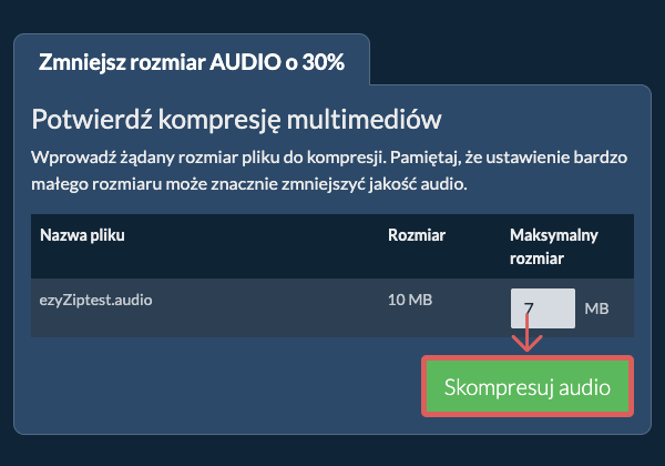 Konwertuj na 30% Skompresuj 30%