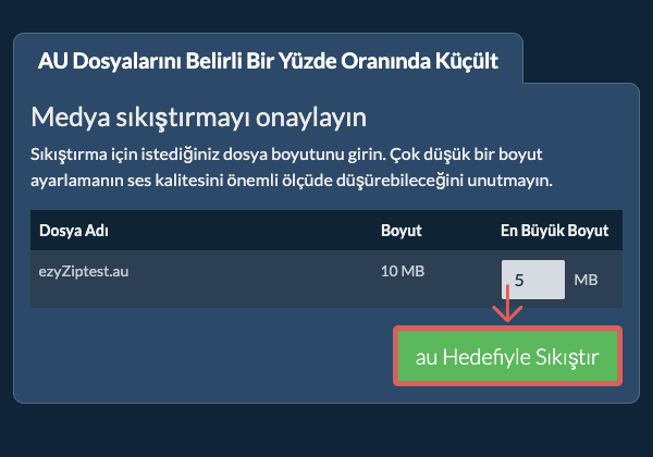 belirli bir yüzde Olarak Dönüştür belirli bir yüzde Hedefiyle Sıkıştır