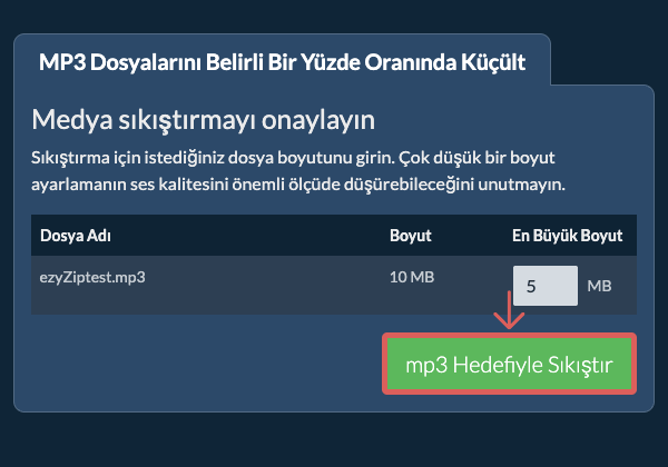belirli bir yüzde Hedefiyle Sıkıştır