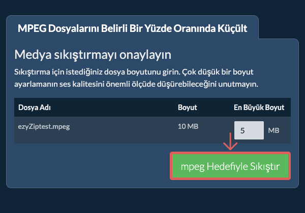 belirli bir yüzde Olarak Dönüştür belirli bir yüzde Hedefiyle Sıkıştır
