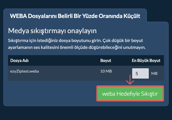 belirli bir yüzde Olarak Dönüştür belirli bir yüzde Hedefiyle Sıkıştır