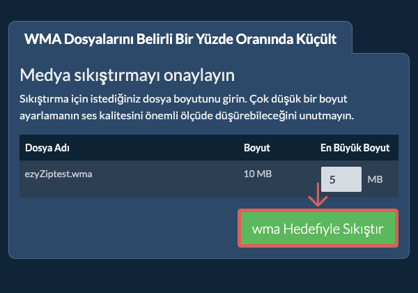 belirli bir yüzde Olarak Dönüştür belirli bir yüzde Hedefiyle Sıkıştır