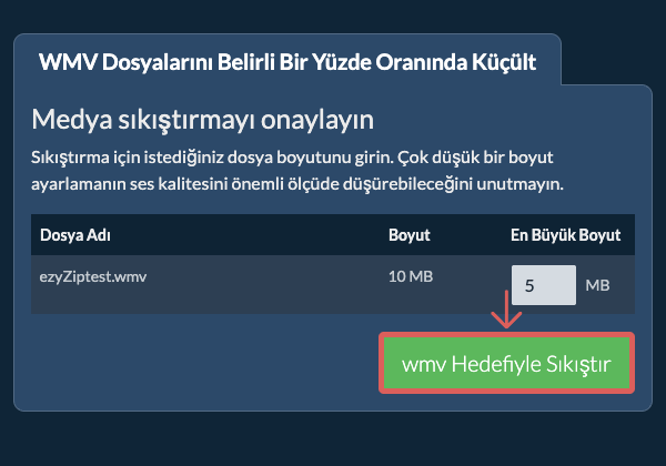 belirli bir yüzde Olarak Dönüştür belirli bir yüzde Hedefiyle Sıkıştır