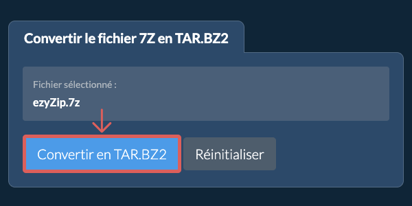 Démarrer la conversion en TAR.BZ2