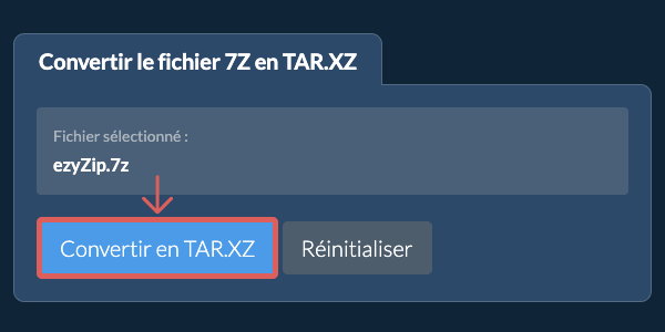 Démarrer la conversion en TAR.XZ